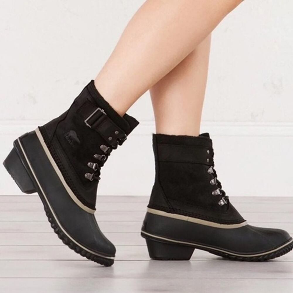 Sorel Winter Fancy Lace II Boot Black Suede Leather Snow Boots Size 7